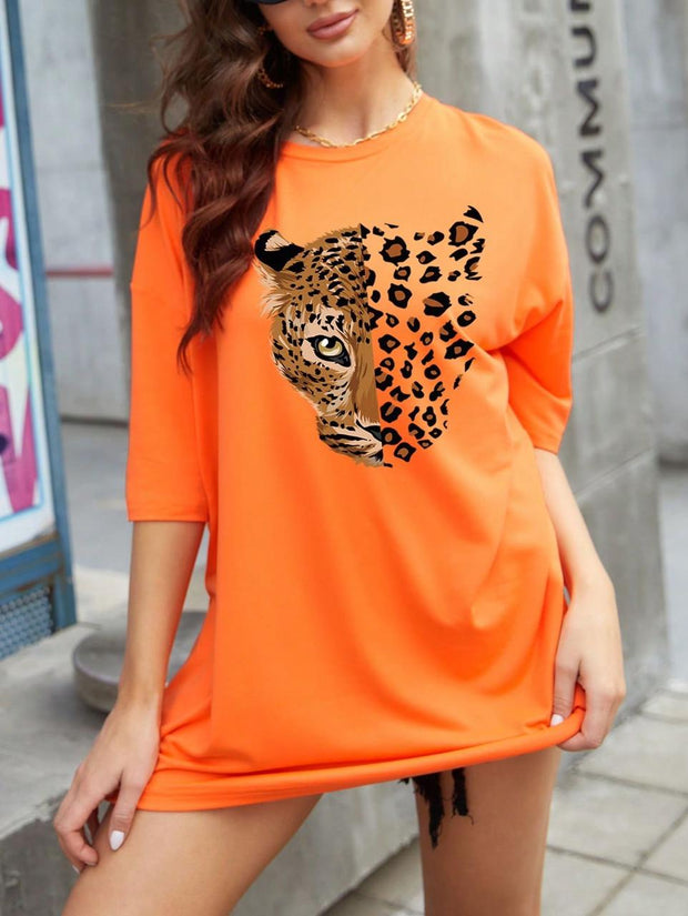 CAMISETA DAMA NARANJA LEOPARDO FACE