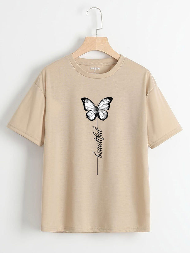 CAMISETA DAMA CAMEL MARIPOSA BEAUTIFUL
