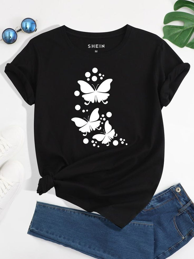 CAMISETA DAMA NEGRA TRES MARIPOSAS