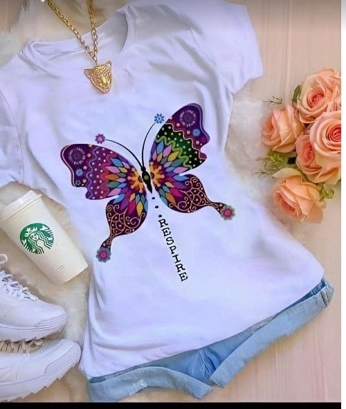 CAMISETA DAMA MARIPOSA MORADA RESPIRE