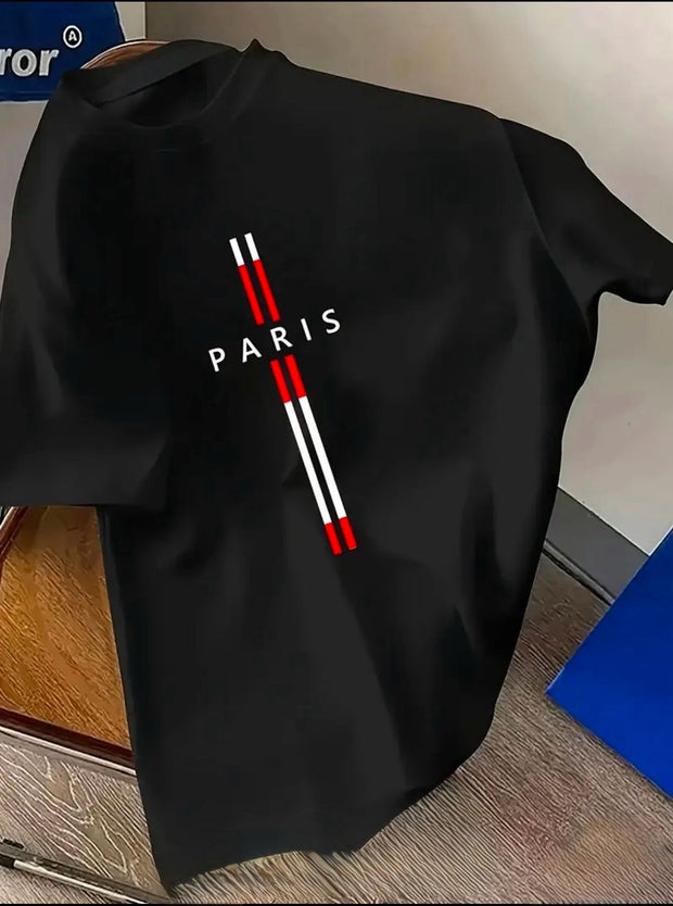 CAMISETA NEGRA HOMBRE CRUZ PARIS LINEA ROJA