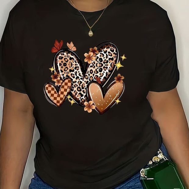 CAMISETA DAMA NEGRA TRES CORAZONES ANIMAL NUEVA