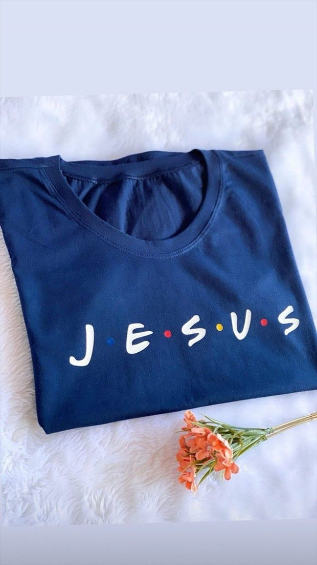 CAMISETA DAMA JESUS AZUL